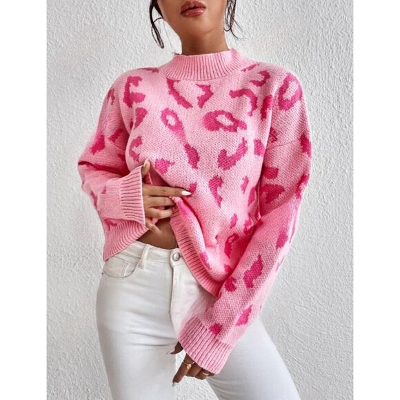 Beautiful Leopard Neck Drop Shoulder Sweater - Picture 2 of 3